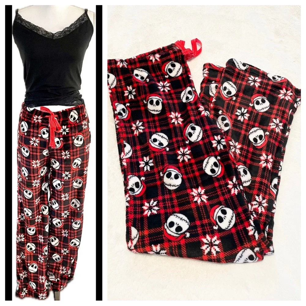 NWT Women’s Tim Burton’s Santa Jack Skellington Straight Leg Fleece Sleep Pants